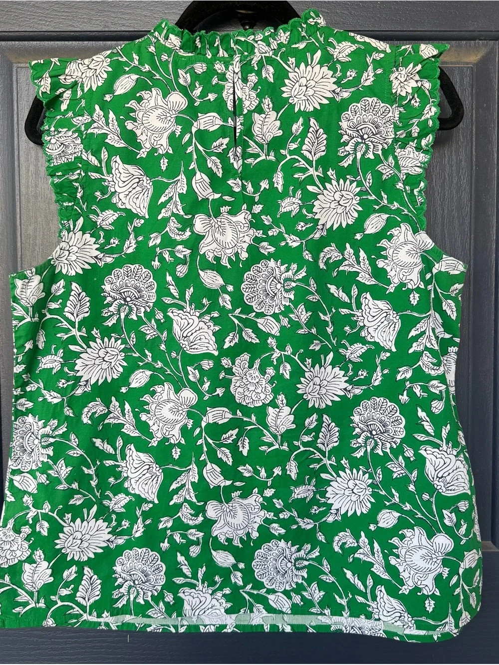 J. Crew Women's Green and White Floral Ruffle Sleeve Dress